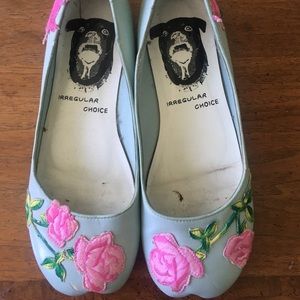 Irregular Choice. Blue flats with flowers. Sz 9